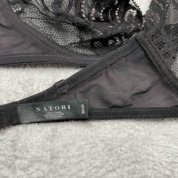 Natori Black Lace Unlined Underwire Demi Bra 32 C/D Coquette Office Siren - Picture 11 of 12